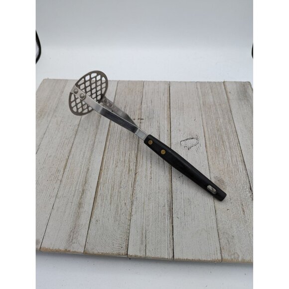 Vintage Potato Vegetable Masher #3 Black Handle Utensil 9" USA Stainless Steel - Picture 1 of 7